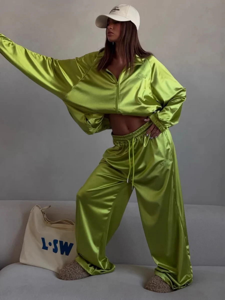 Zippered Loose Sweatshirt Jacket And Wide-Leg Pants Two-Piece Set - Image 8