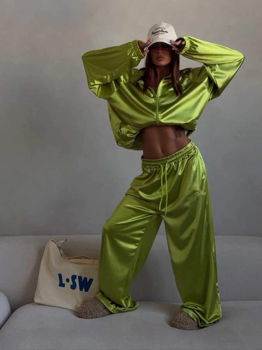 Zippered Loose Sweatshirt Jacket And Wide-Leg Pants Two-Piece Set - Image 9