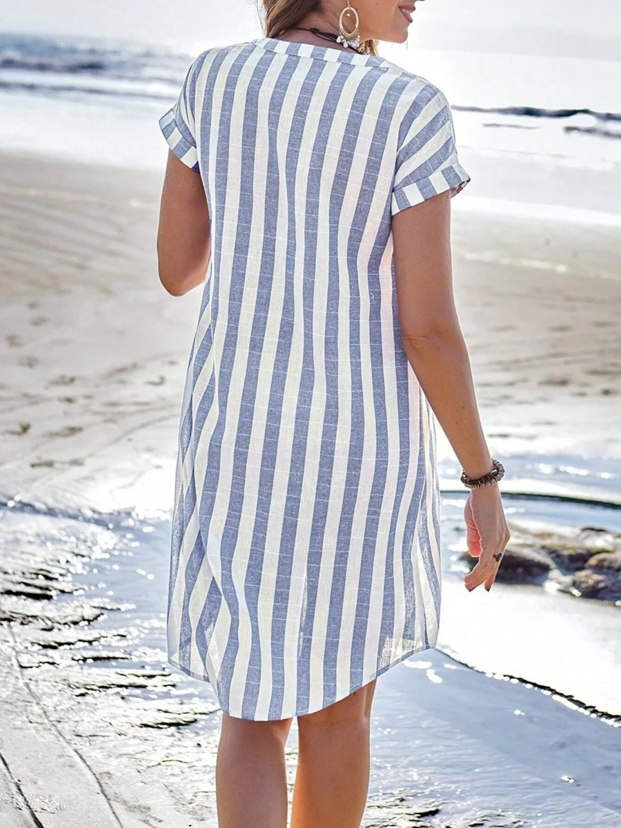 Buttons Stripes Mini&Short Dresses - Image 10