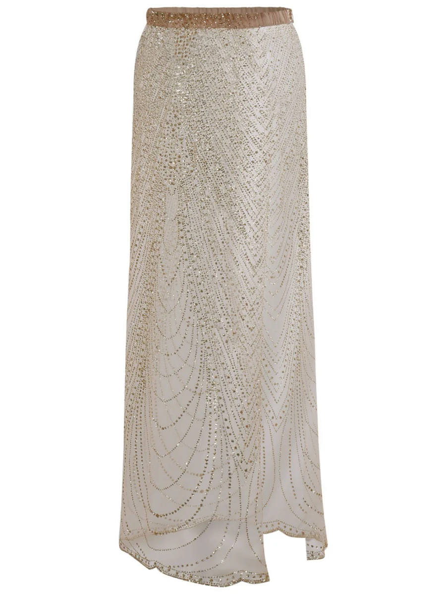Beach Cover-up With Slits And Tie-up Shimmering Sequined Skirt - Image 14