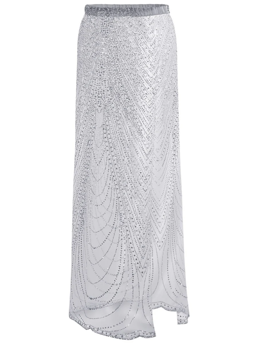 Beach Cover-up With Slits And Tie-up Shimmering Sequined Skirt - Image 4