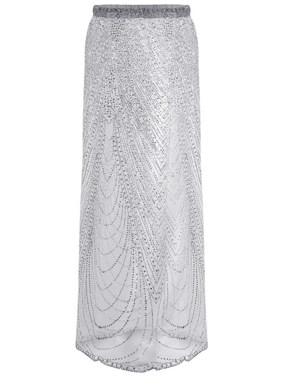 Beach Cover-up With Slits And Tie-up Shimmering Sequined Skirt - Image 5