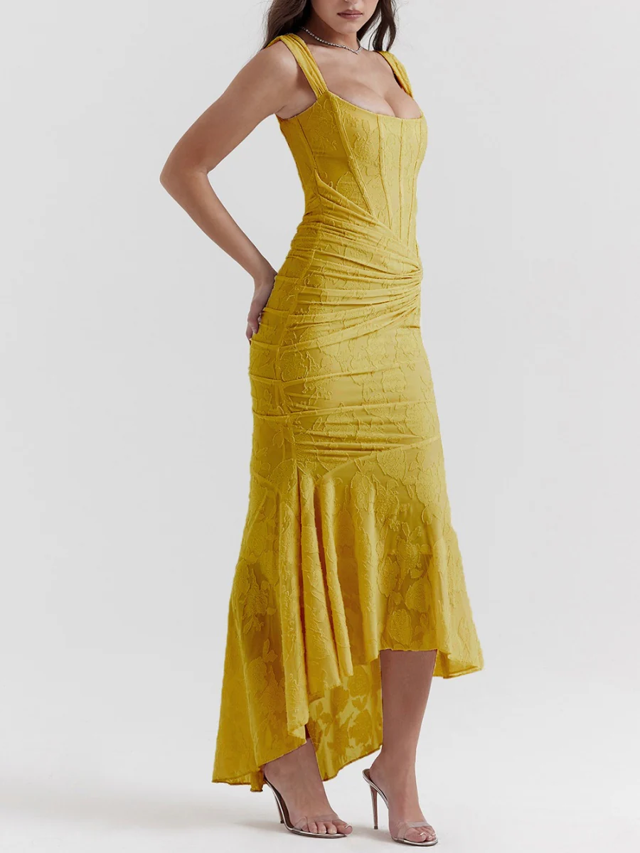Sleeveless Solid Color Off-shoulder Sleeveless Fishbone Waist Dress - Image 20