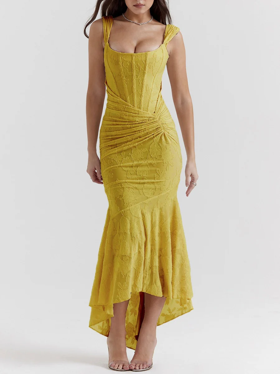 Sleeveless Solid Color Off-shoulder Sleeveless Fishbone Waist Dress - Image 22