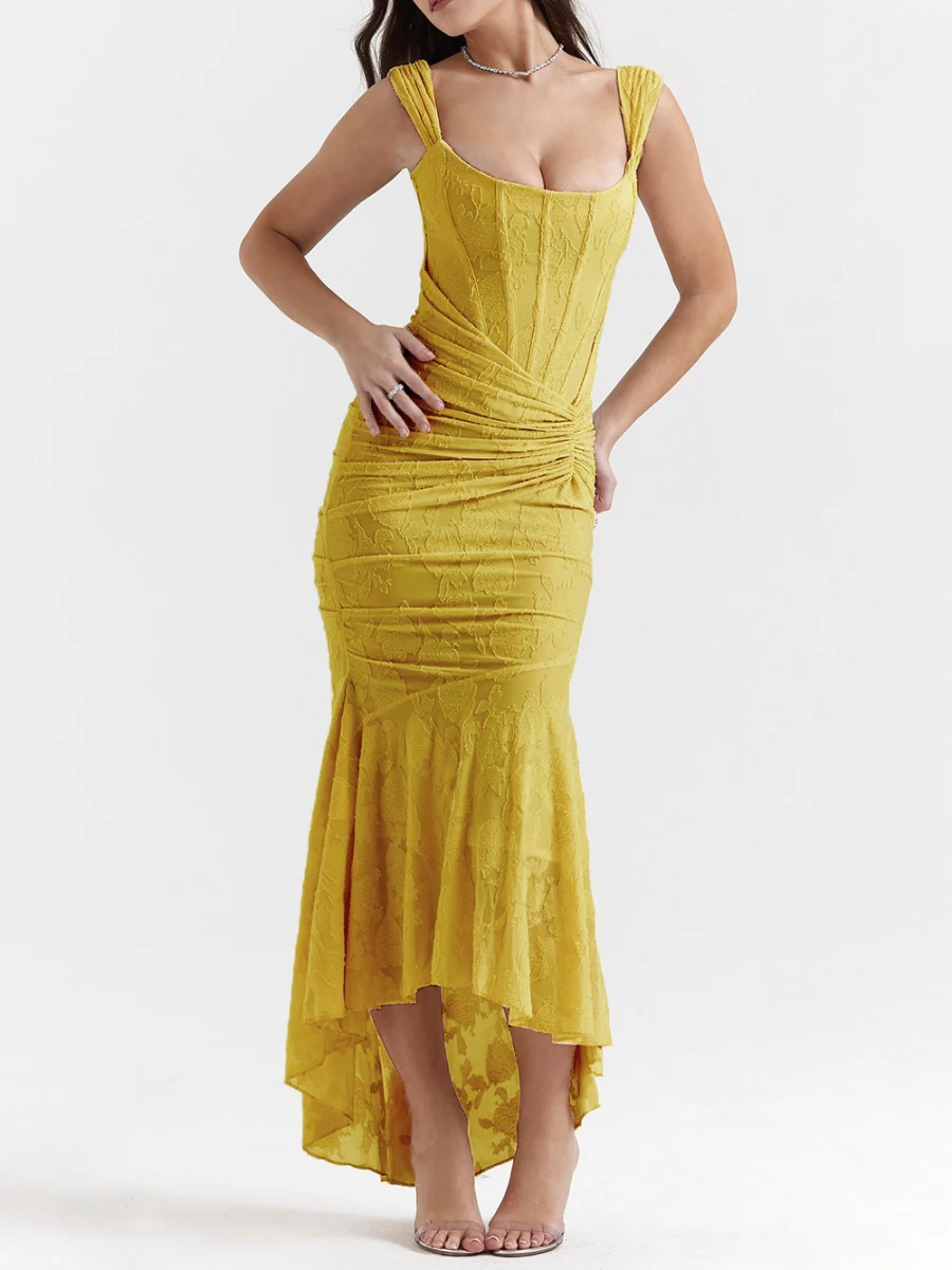 Sleeveless Solid Color Off-shoulder Sleeveless Fishbone Waist Dress - Image 23