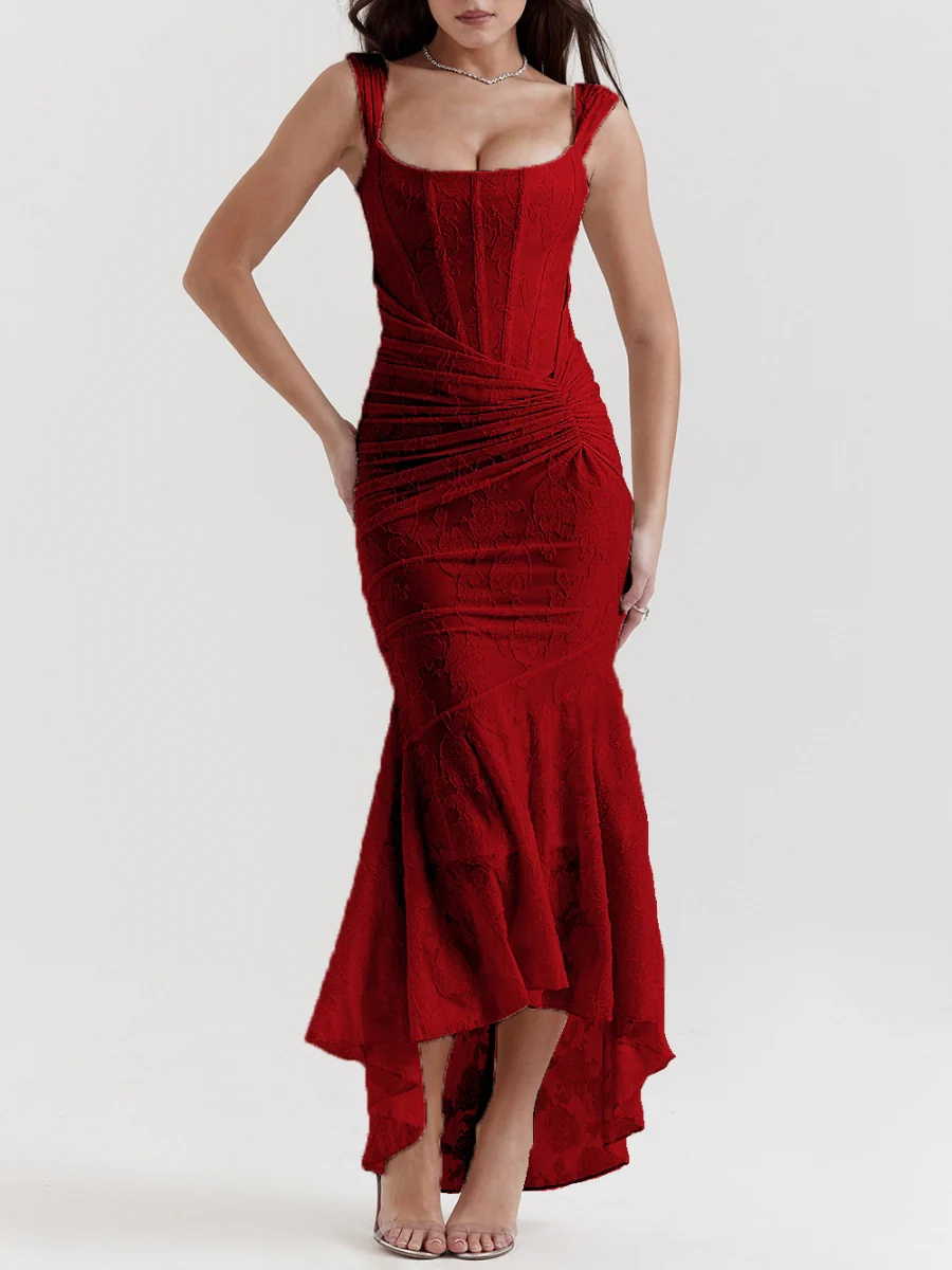 Sleeveless Solid Color Off-shoulder Sleeveless Fishbone Waist Dress - Image 24