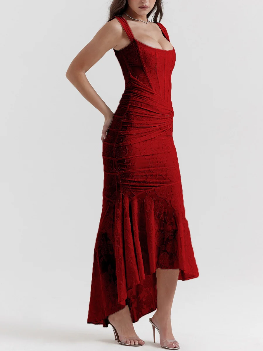 Sleeveless Solid Color Off-shoulder Sleeveless Fishbone Waist Dress - Image 25