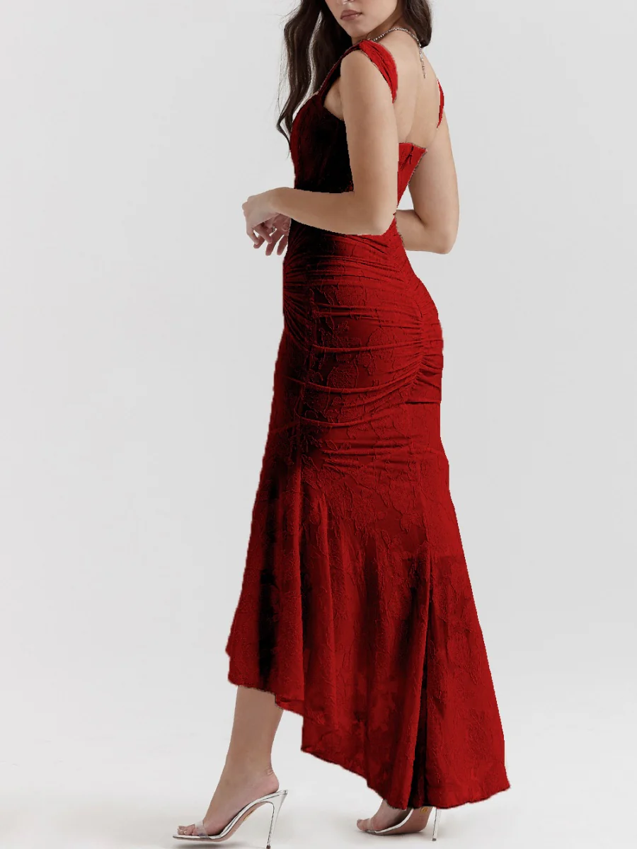 Sleeveless Solid Color Off-shoulder Sleeveless Fishbone Waist Dress - Image 26