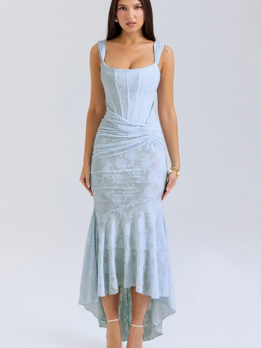 Sleeveless Solid Color Off-shoulder Sleeveless Fishbone Waist Dress - Image 4