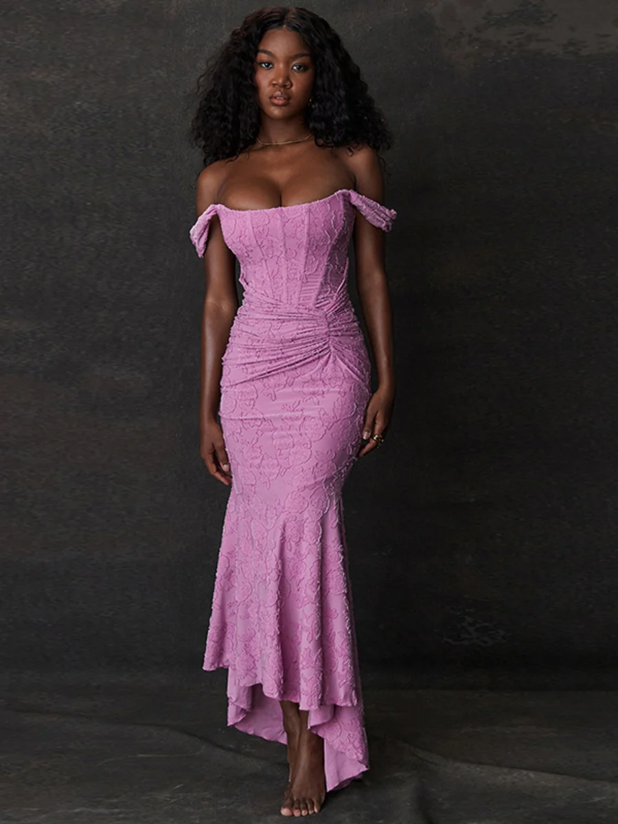 Sleeveless Solid Color Off-shoulder Sleeveless Fishbone Waist Dress - Image 5