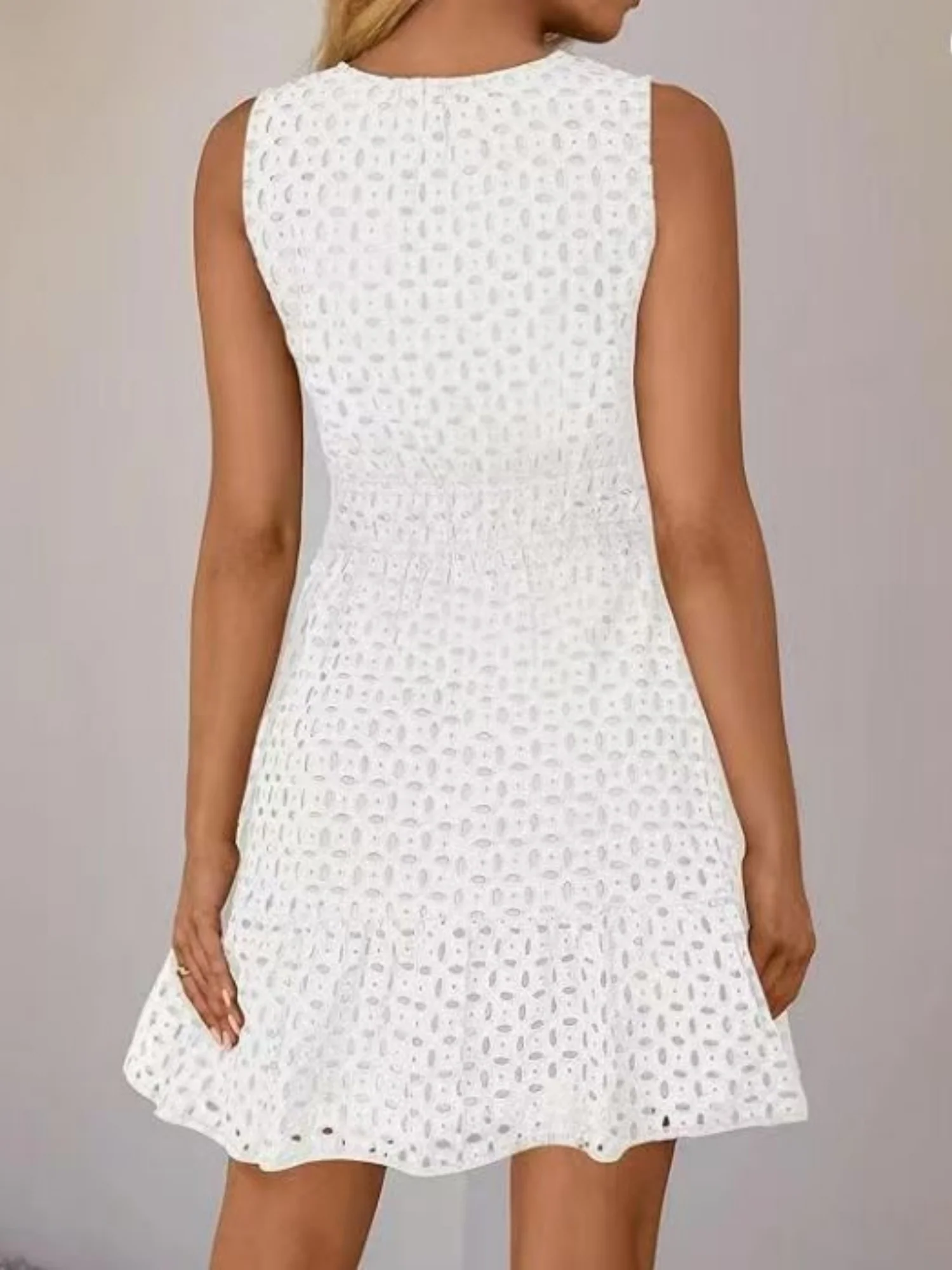 Hollow Holes V-neck Sleeveless A-line Skirt Mini&Short Dresses - Image 2
