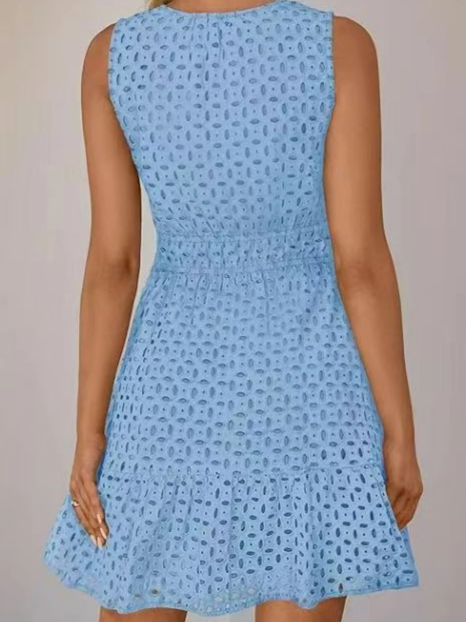 Hollow Holes V-neck Sleeveless A-line Skirt Mini&Short Dresses - Image 5