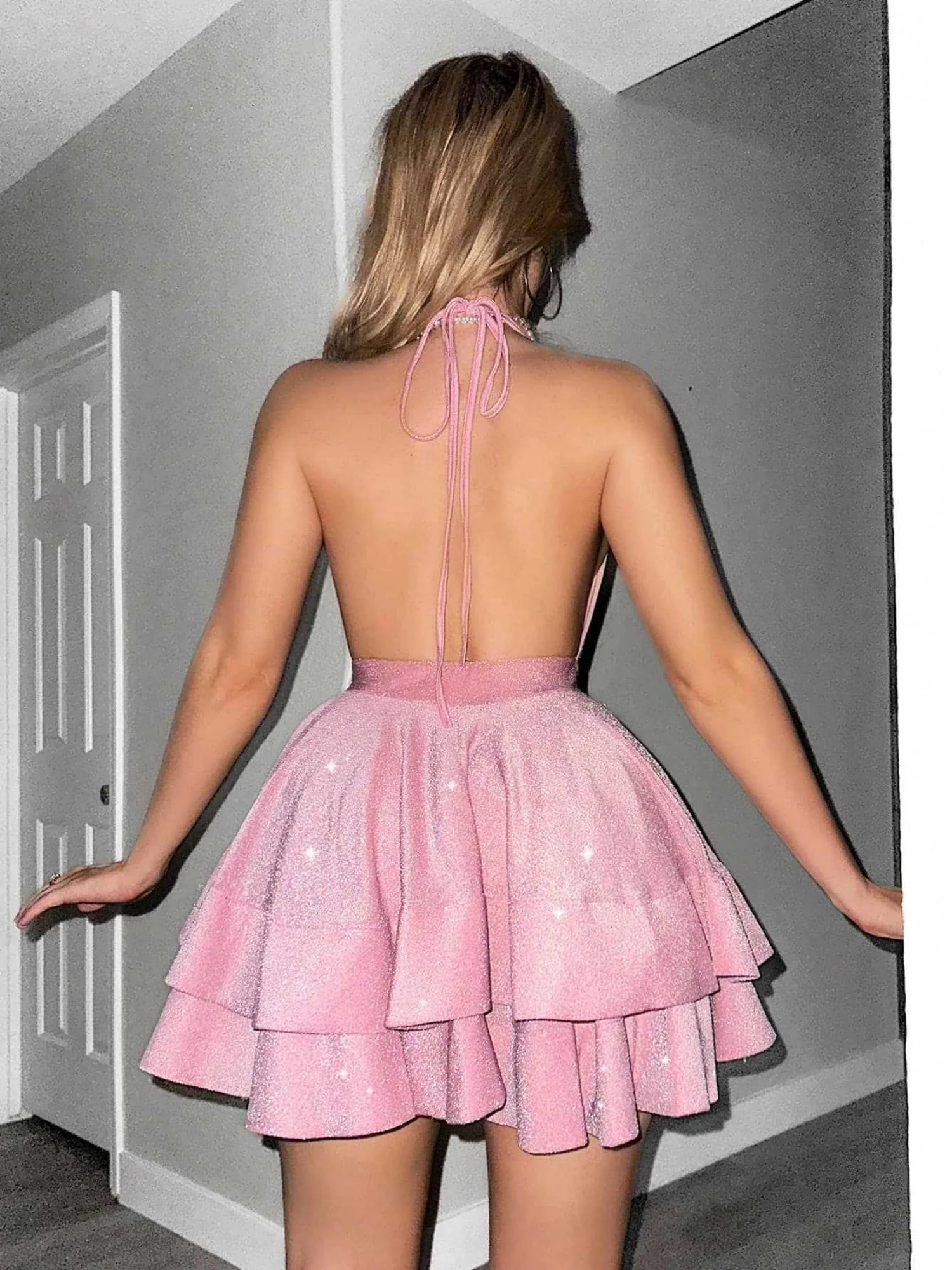 Sequins Deep V-neck Ruffles Tutu Mini&Short Dresses - Image 3