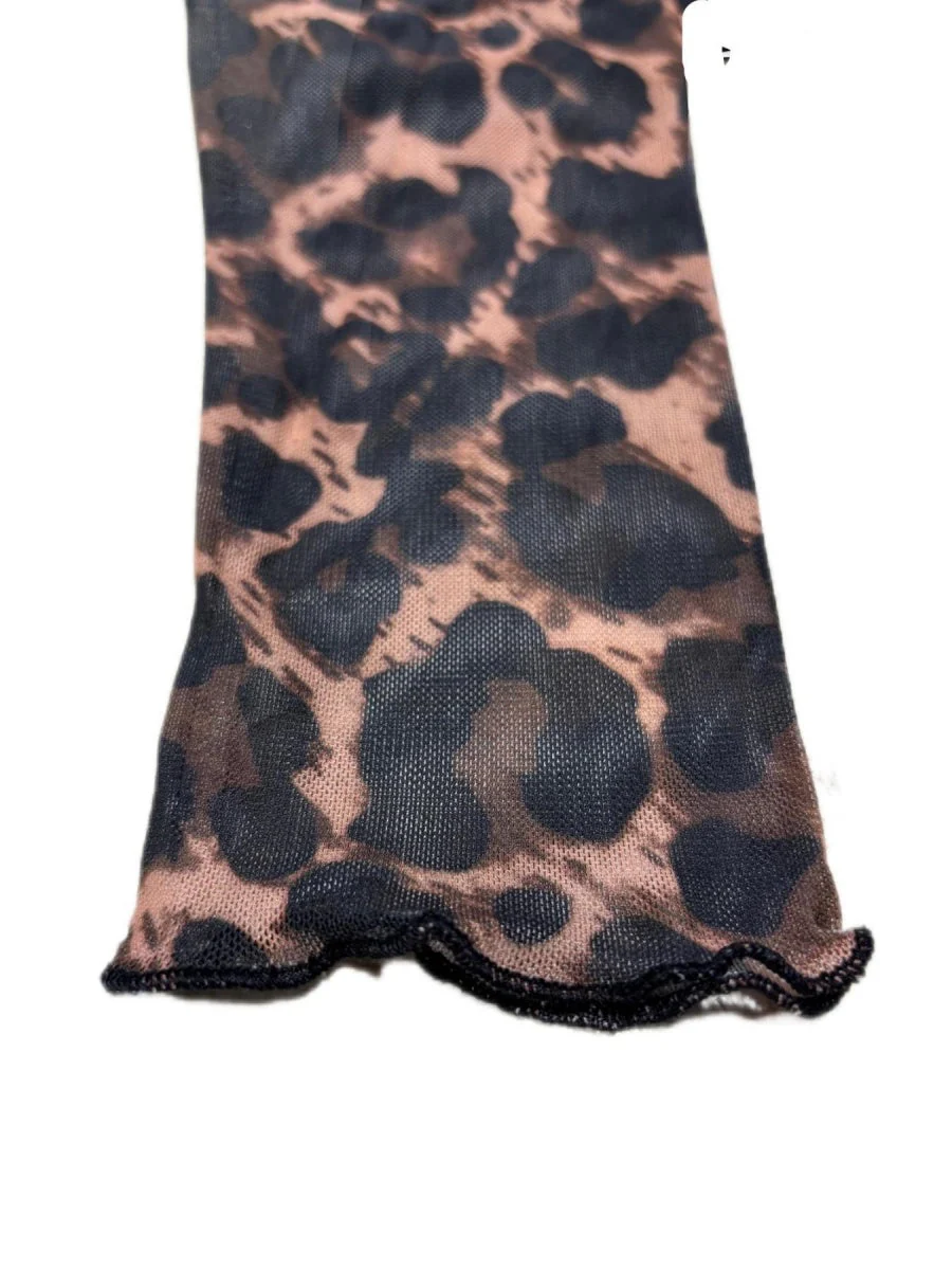 Leopard Mesh Printing Pleats Sexy Tight Fit Crew Neck Maxi Dresses - Image 6