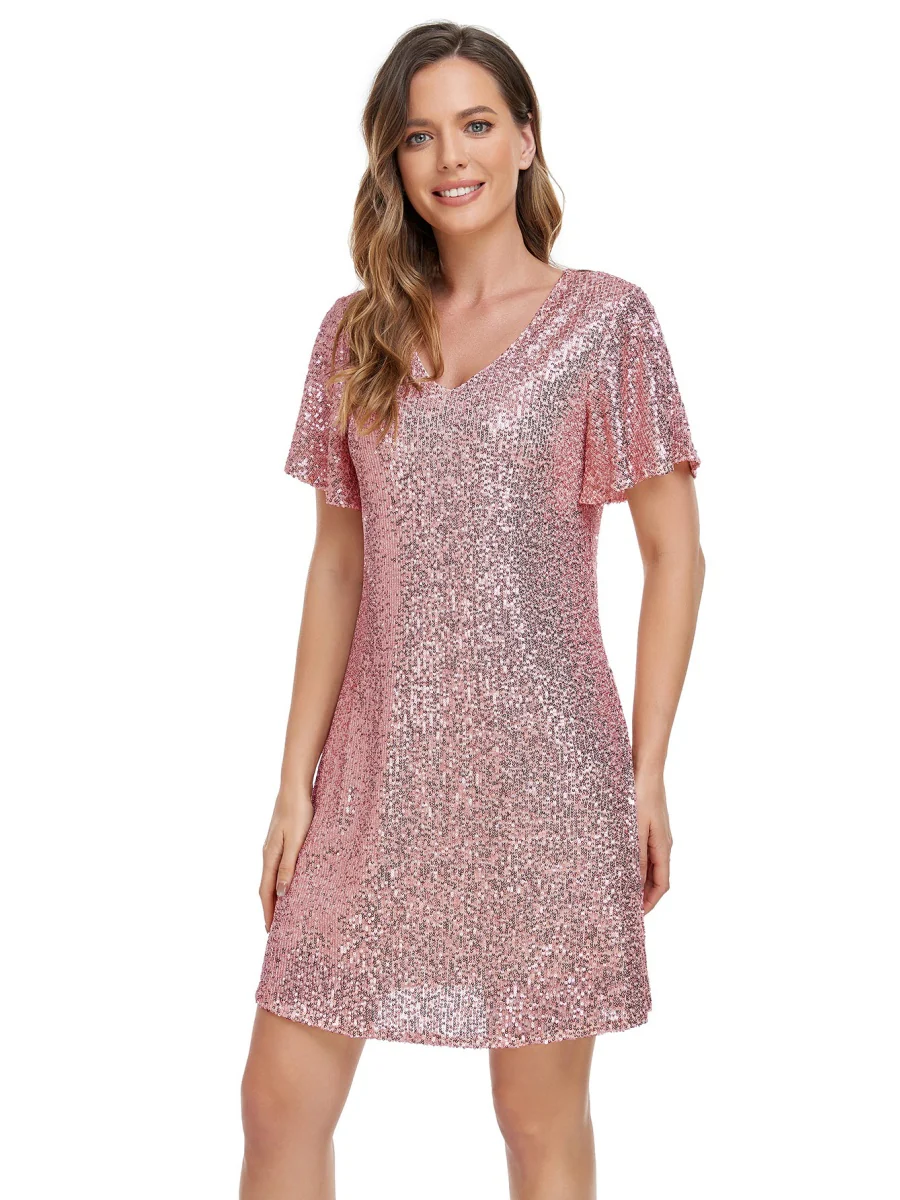 V-neck Fine Flash A Pendulum Mini&Short Dresses - Image 2