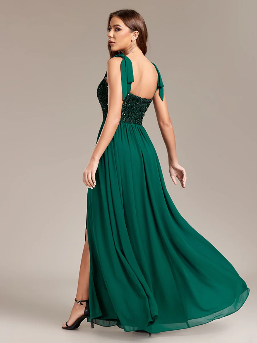 Sequins And Glitter Bandage Chiffon Slit Formal Dress Maxi Dresses - Image 2