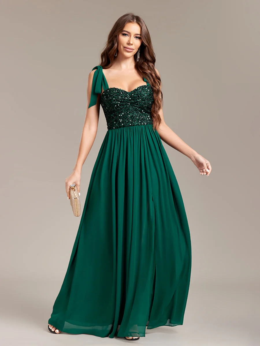 Sequins And Glitter Bandage Chiffon Slit Formal Dress Maxi Dresses - Image 5
