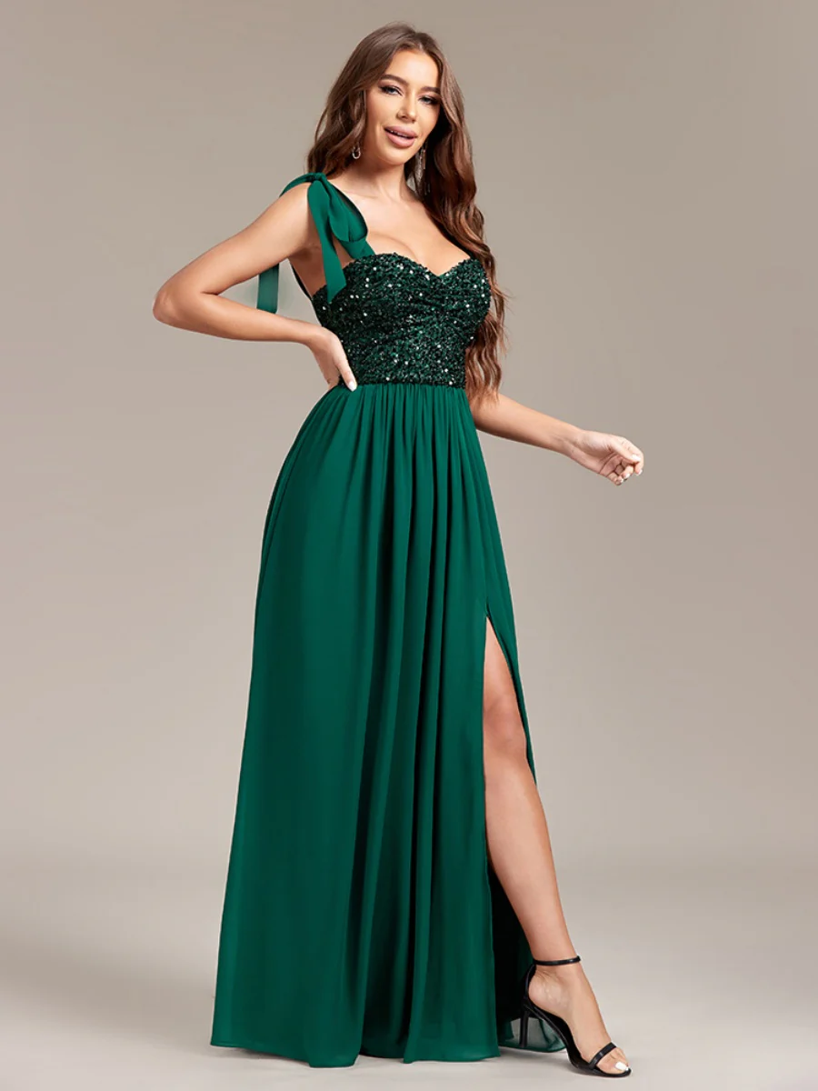 Sequins And Glitter Bandage Chiffon Slit Formal Dress Maxi Dresses - Image 6