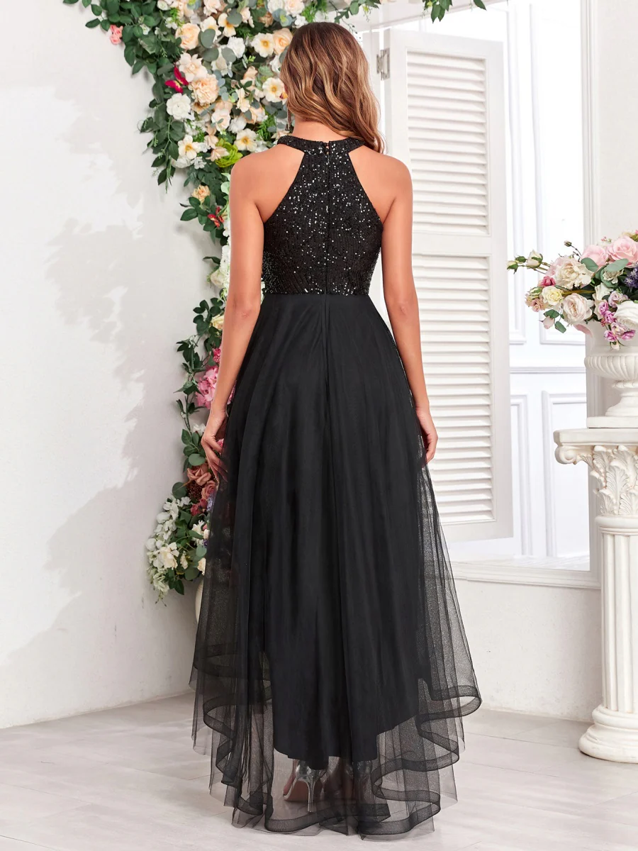 Halter Sequins Mesh Irregular Hem Formal Dress Maxi Dresses - Image 7