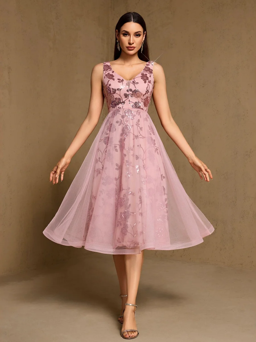 Embroidery Sequins Mesh Sweet Reunion Midi Dresses - Image 5