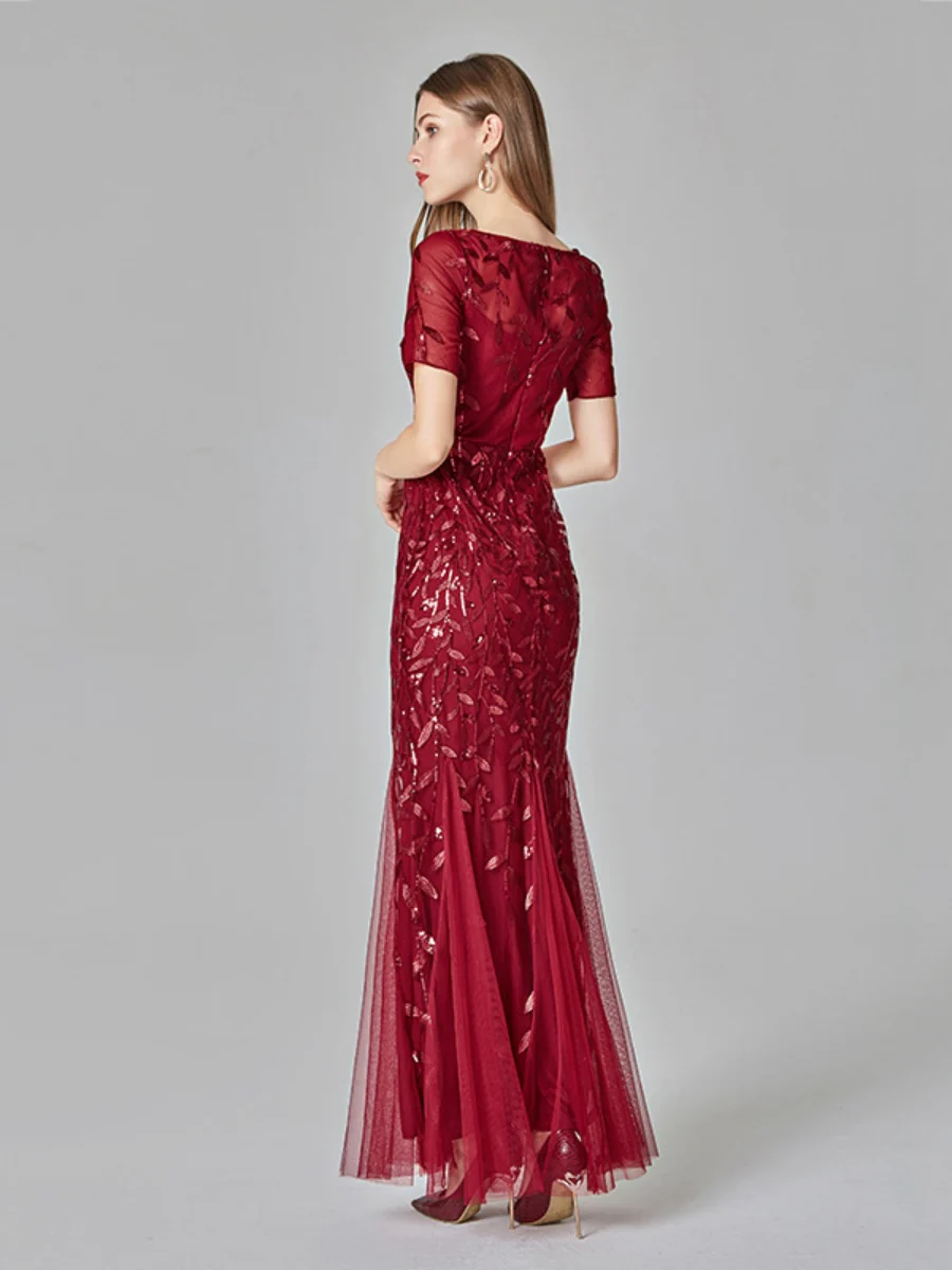 Embroidery Sequins Fishtail Spliced Mesh Formal Dress Maxi Dresses - Image 6