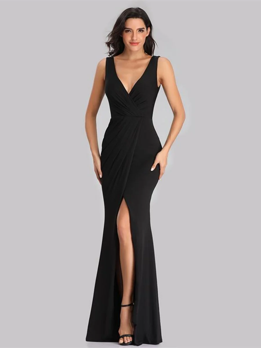 Sleeveless V-neck Slit Formal Dress Maxi Dresses - Image 2