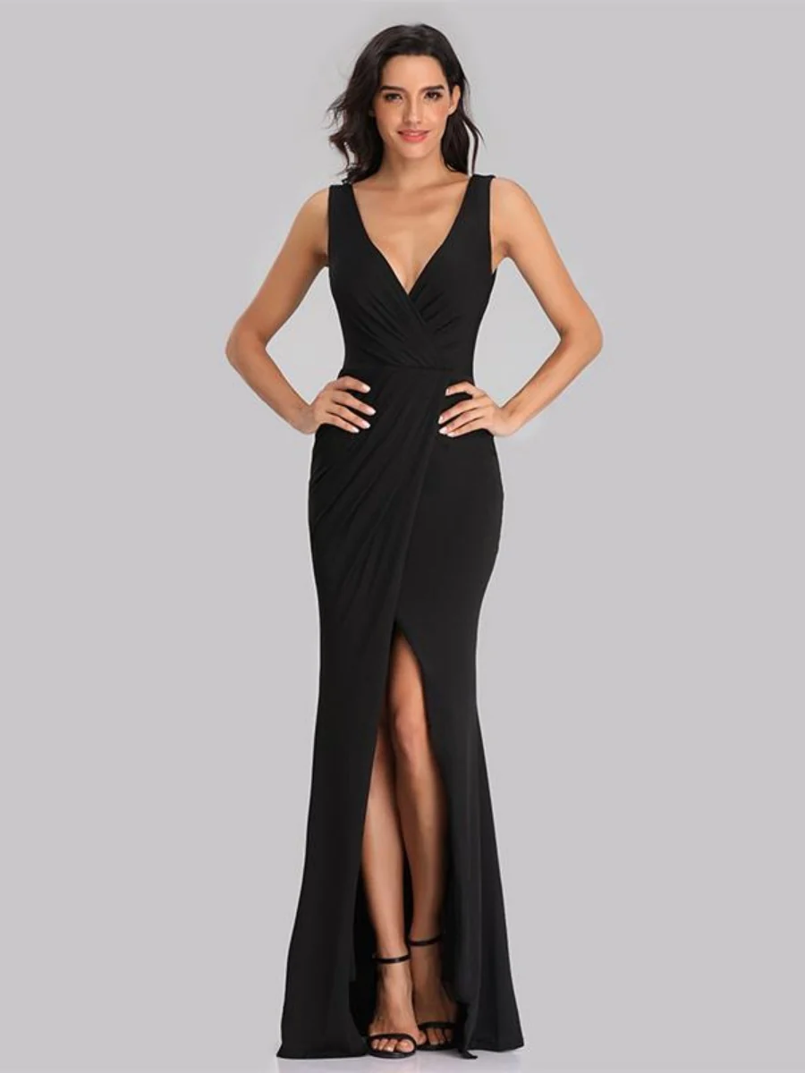 Sleeveless V-neck Slit Formal Dress Maxi Dresses - Image 3