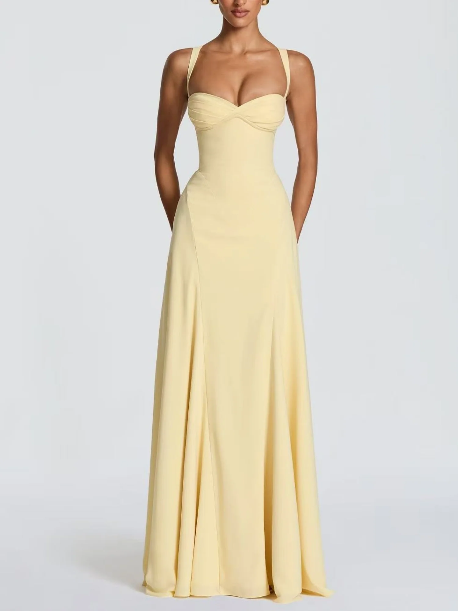 Backless Strappy Neckband Large Skirt Maxi Dresses