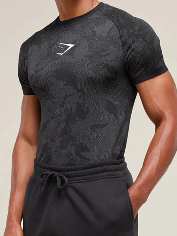 GYMSHARK Sports Fitness Running Printed Tight T-shirts - Image 13