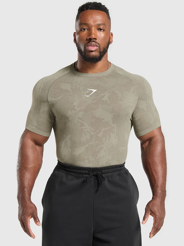 GYMSHARK Sports Fitness Running Printed Tight T-shirts - Image 18