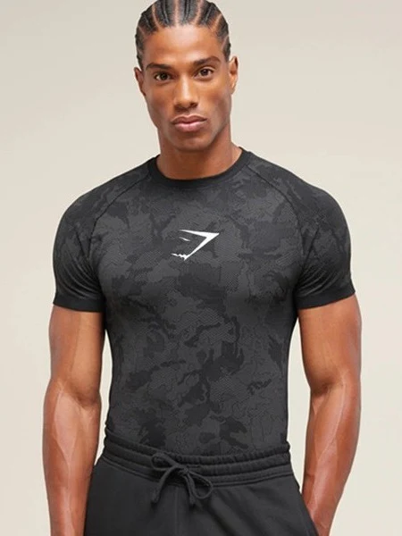 GYMSHARK Sports Fitness Running Printed Tight T-shirts - Image 2