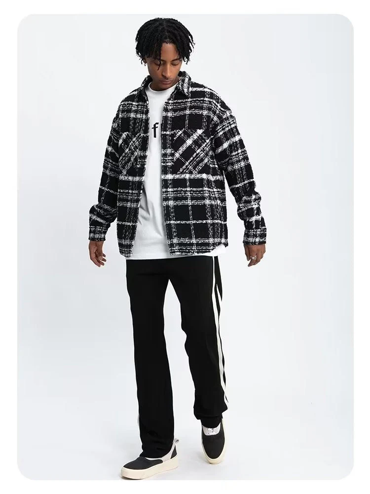 Black And White Checkered Ins Woolen Cloth Shirts - Image 2