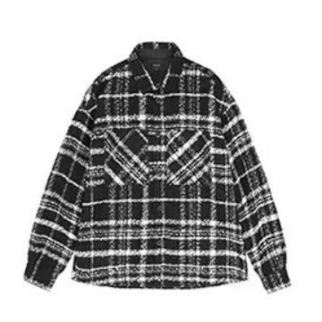 Black And White Checkered Ins Woolen Cloth Shirts - Image 5