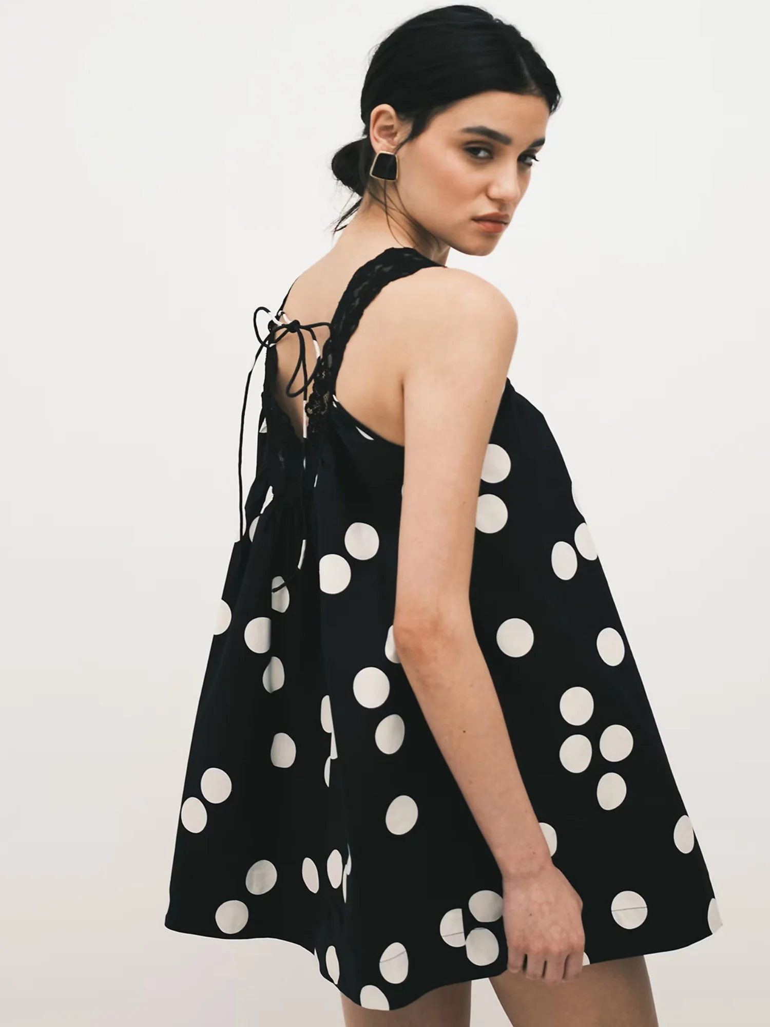 Polka Dots Lace Patchwork Spaghetti Strap Backless Mini&Short Dresses - Image 2