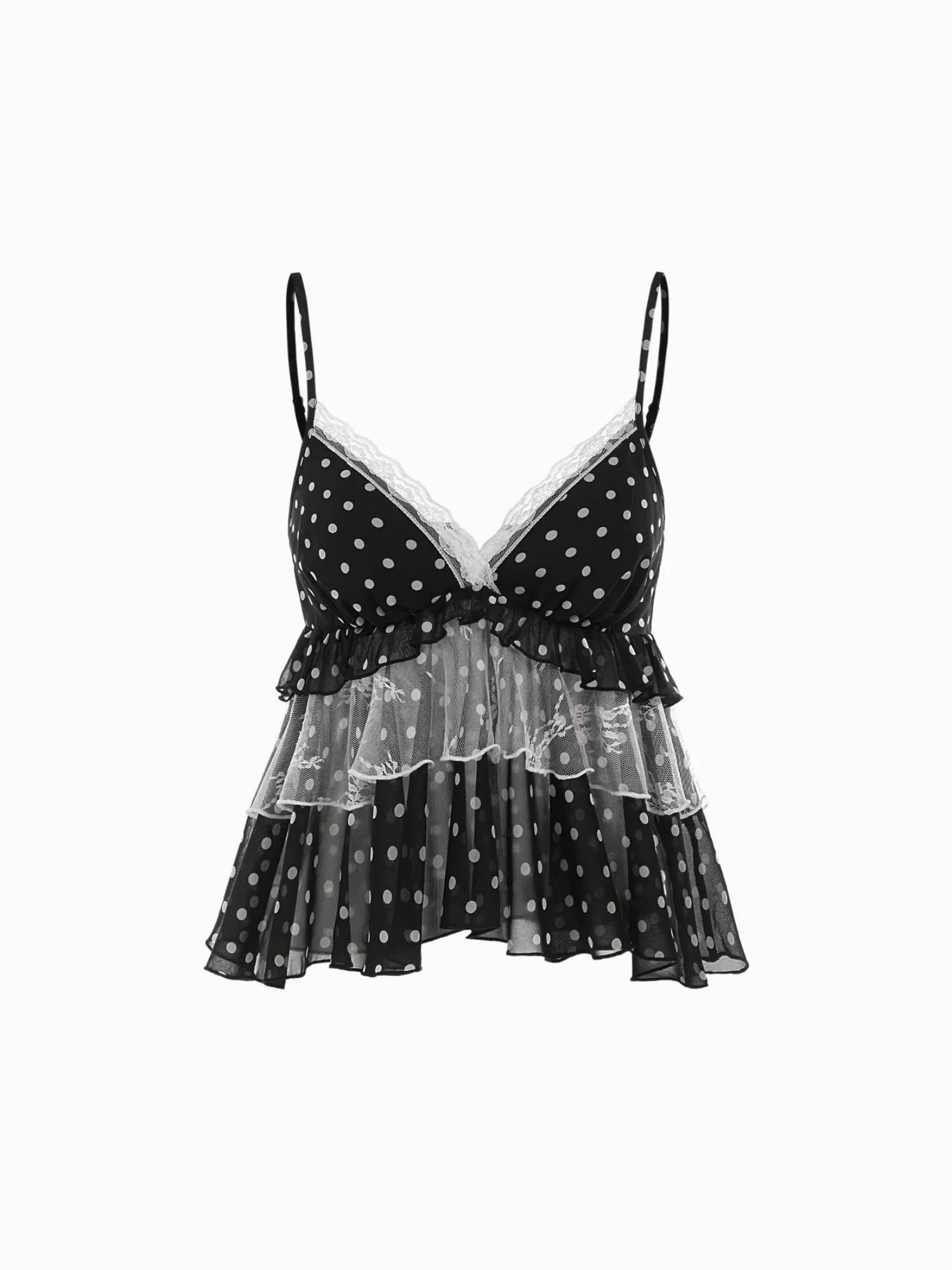 Leopard Print Chiffon Lace Trim Ruffle Tank Top - Image 4