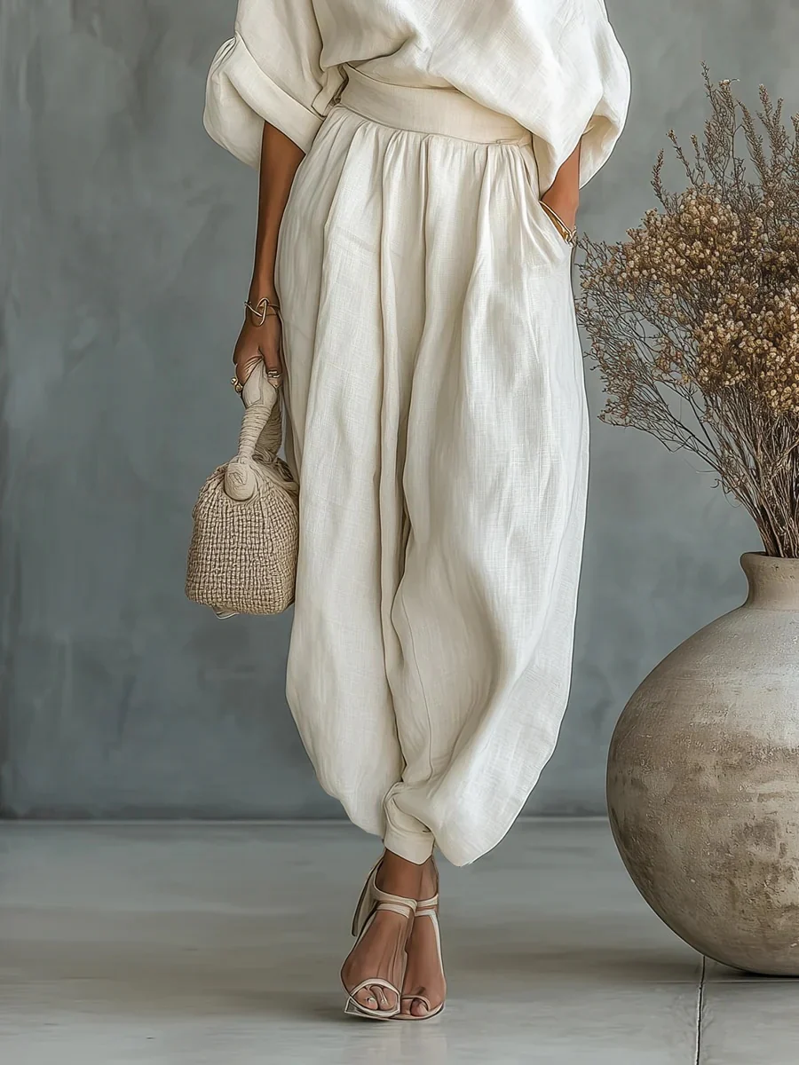 Off-shoulder T-shirt With Pockets, Versatile Casual Loose-fitting Trousers Two-piece Set - Image 3