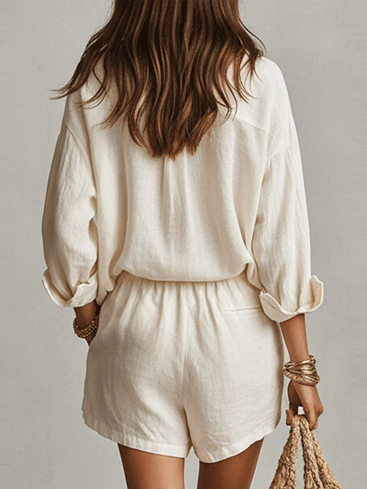 Lazy Style Shirt And Solid Color Shorts Two-piece Set - Image 2