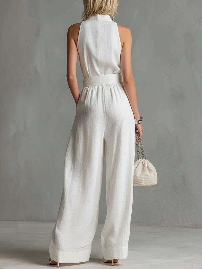 Round Neck Halter Belt Jumpsuit - Image 3