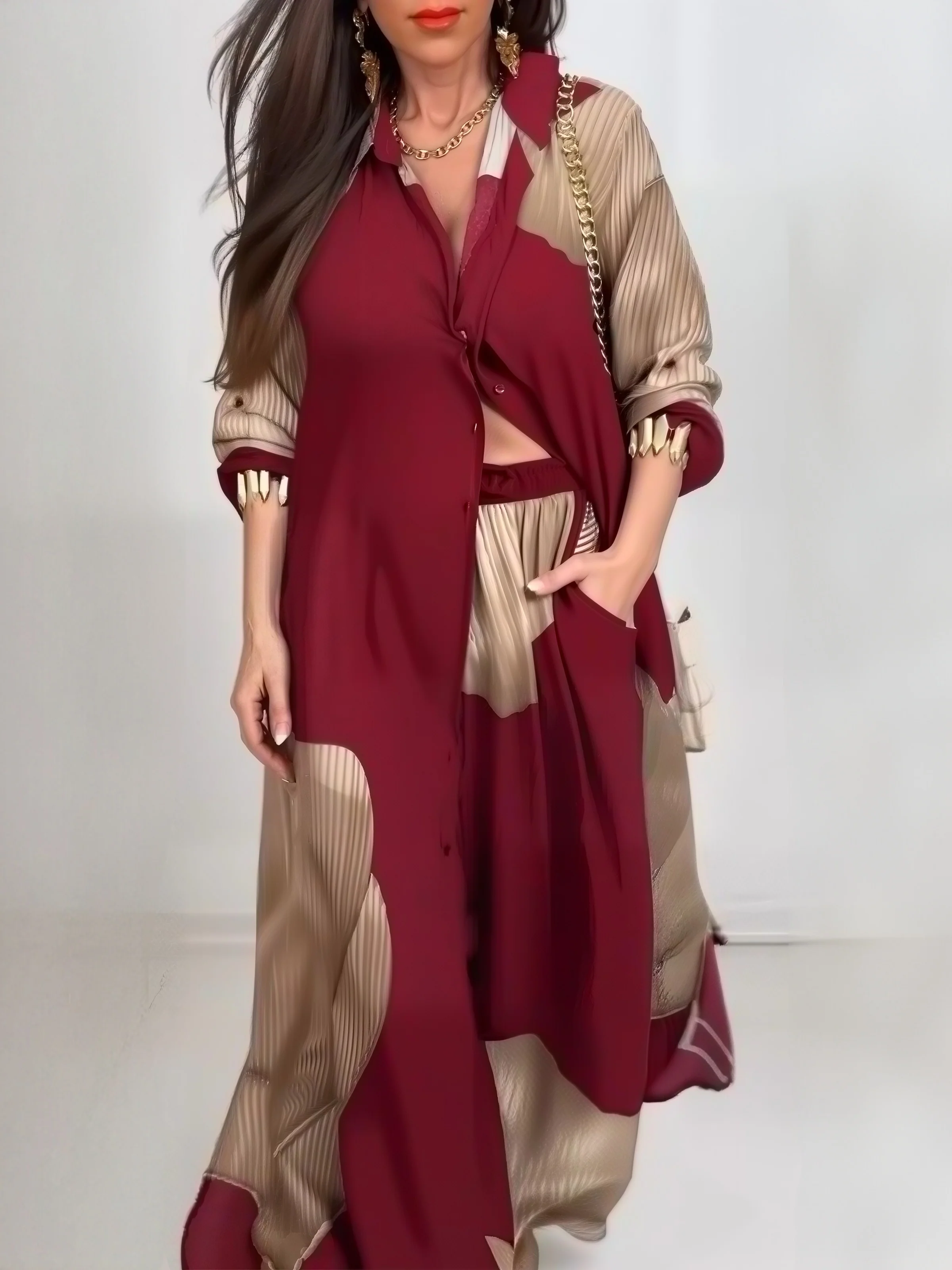 Painting 3D Printed Top And Pants, Casual Two-piece Set - Image 3