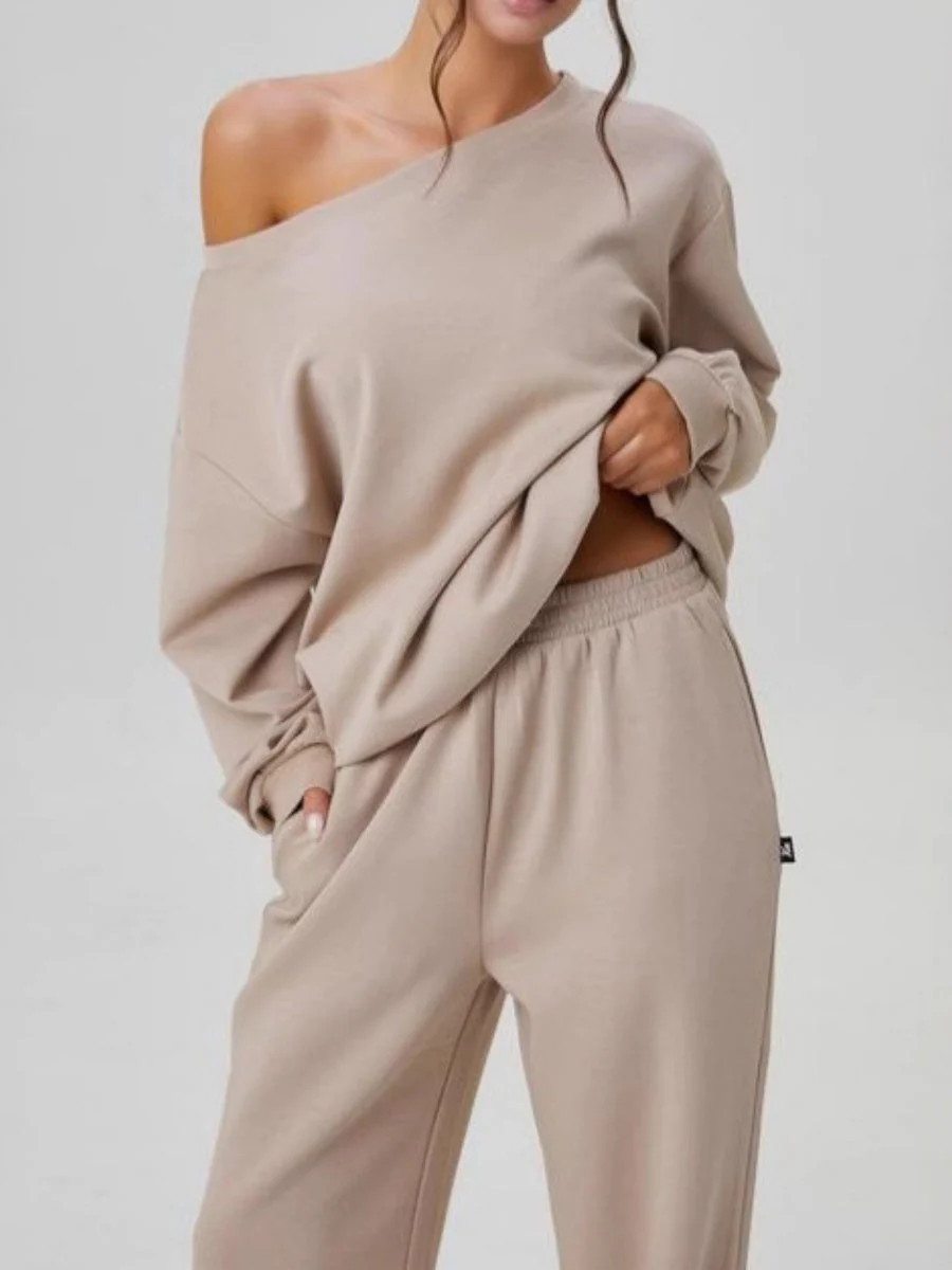 Asymmetrical Shoulder Design Sporty Casual Fashion 2-piece Sets - Image 2