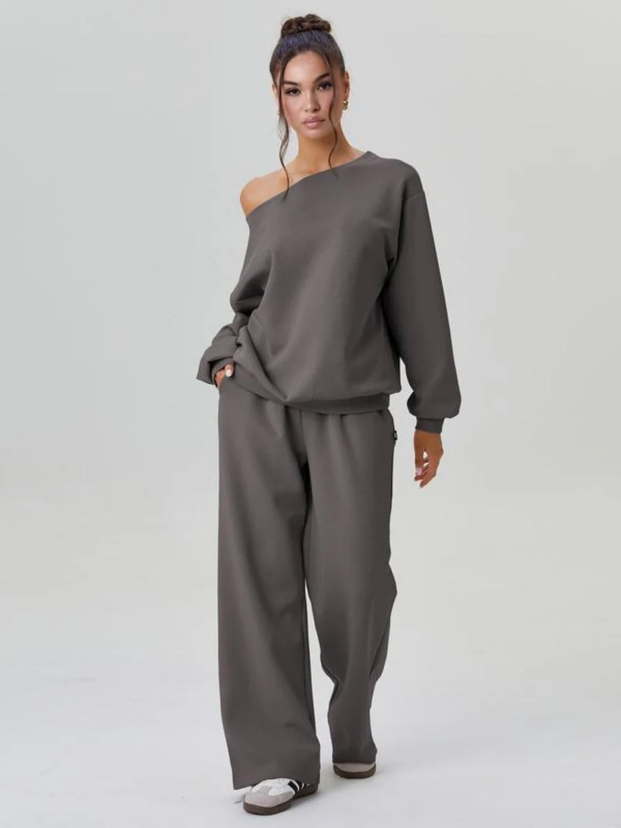 Asymmetrical Shoulder Design Sporty Casual Fashion 2-piece Sets - Image 3