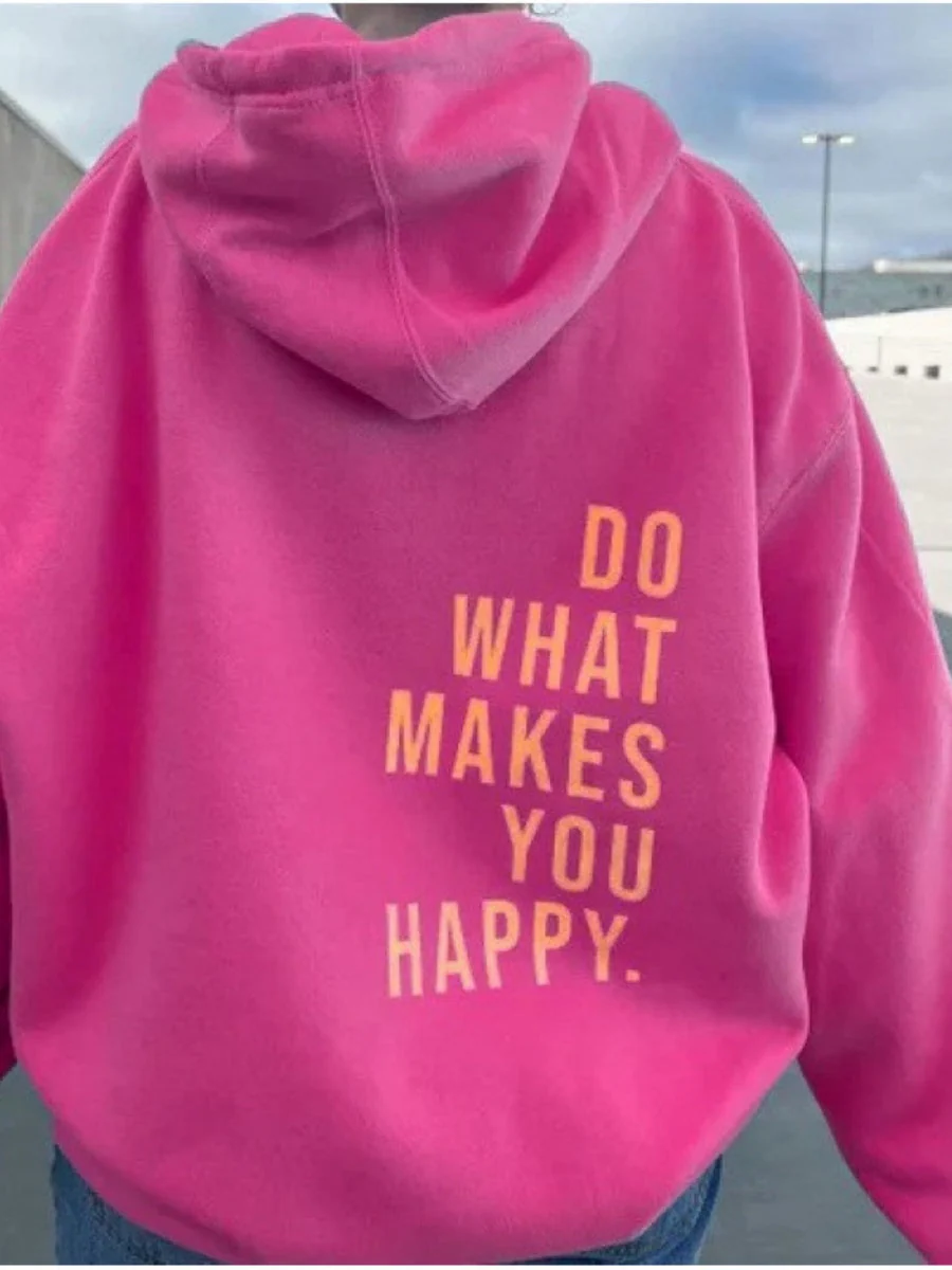 Long Sleeve Leisure Do What Makes You Happy Print Hoodies - Image 3