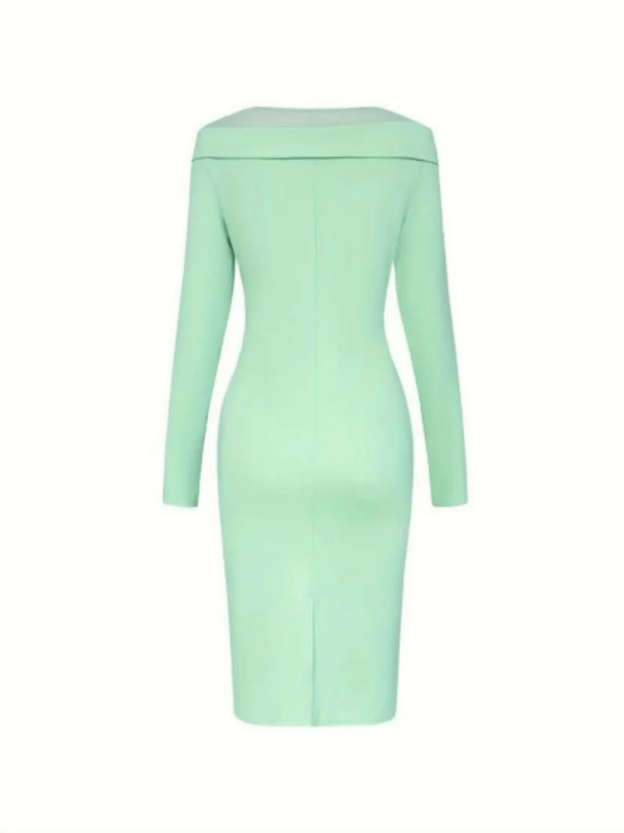 Round Neck, Solid Color, Slim Fit, Mid-length Dress With Side 3D Floral Embellishments - Image 3