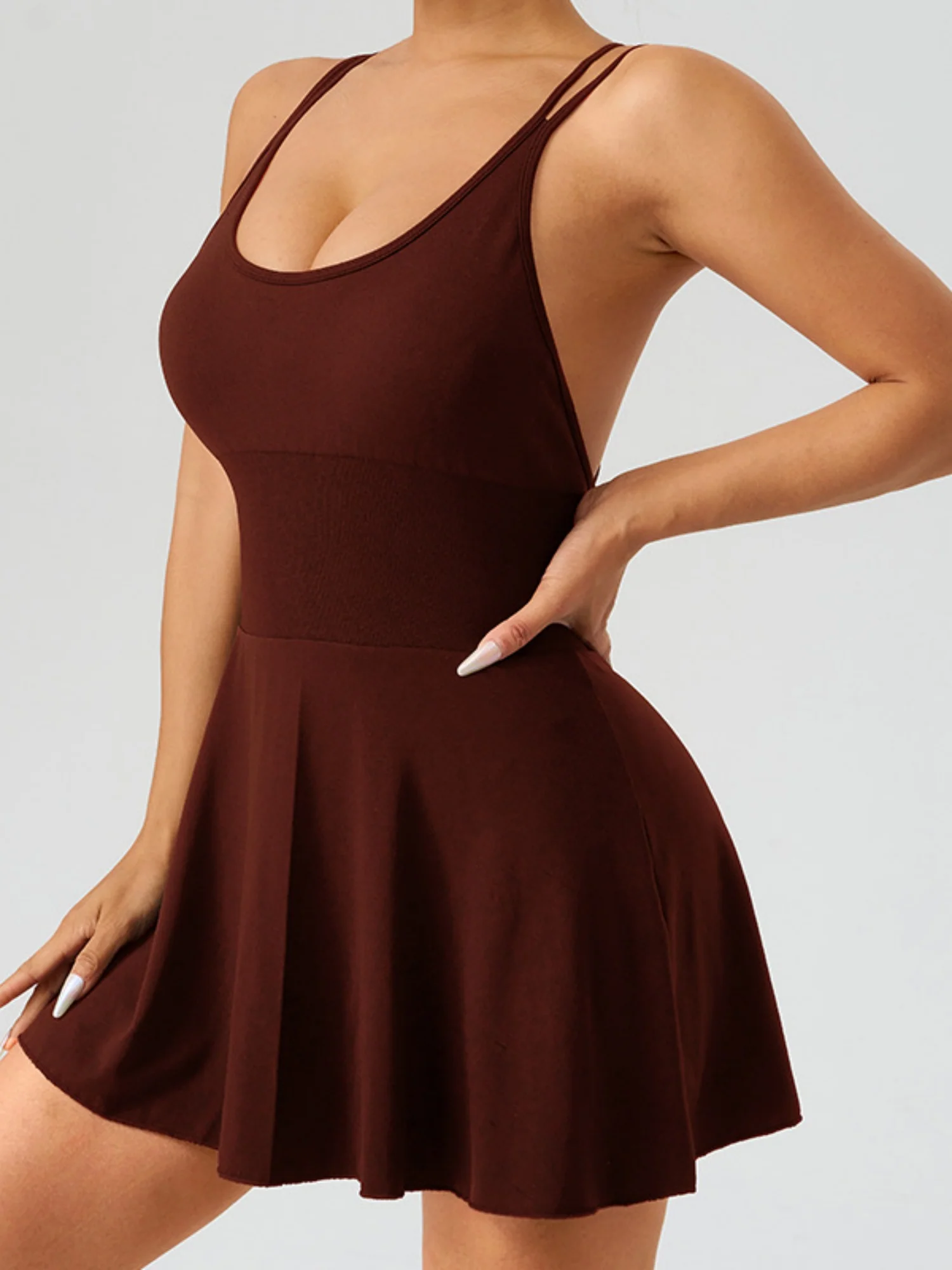 Seamless Elastic Tennis Skirt Cross Straps Anti-exposure Fitness Yoga Clothes Mini&Short Dresses - Image 8