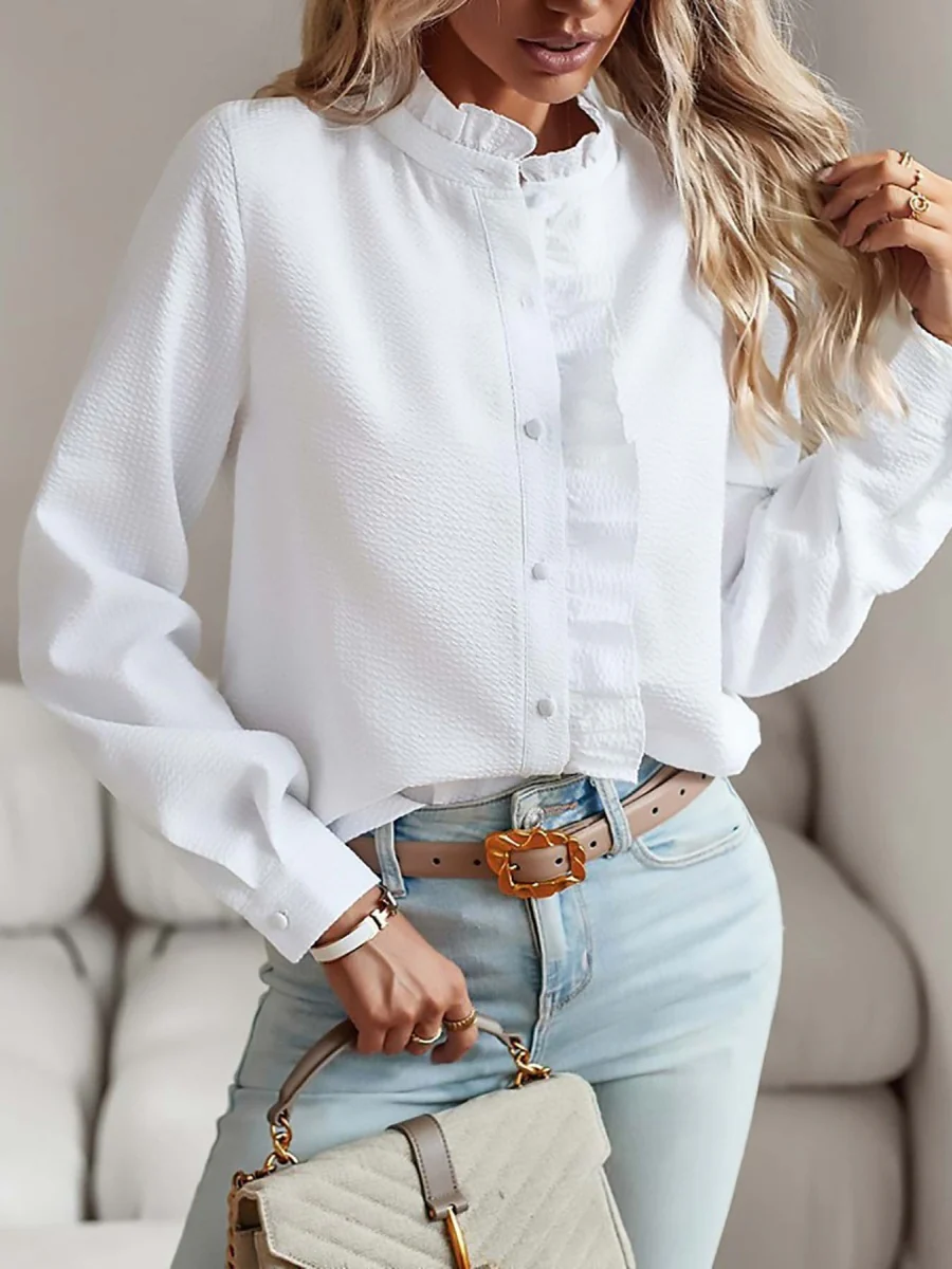 Wood Ear Stand Collar Stripes Shirts - Image 4