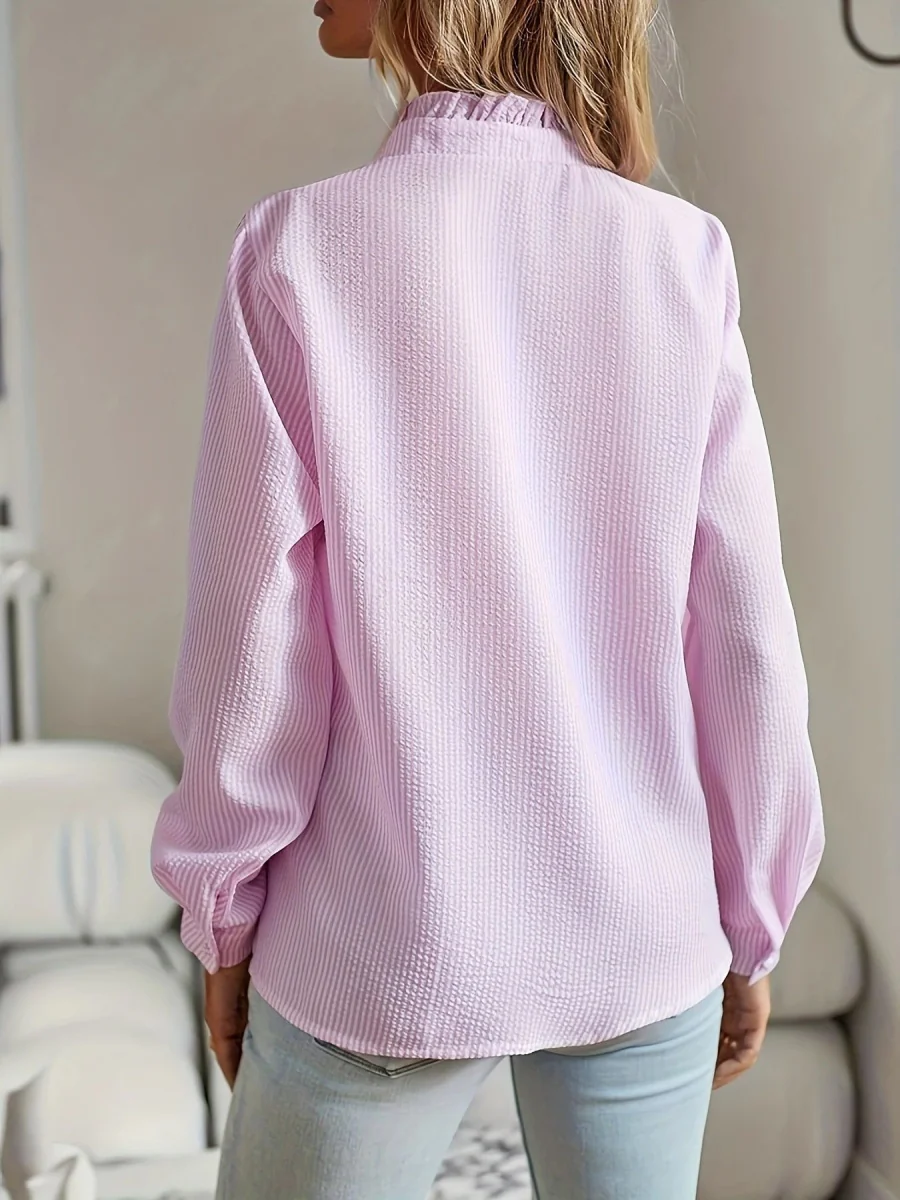 Wood Ear Stand Collar Stripes Shirts - Image 6