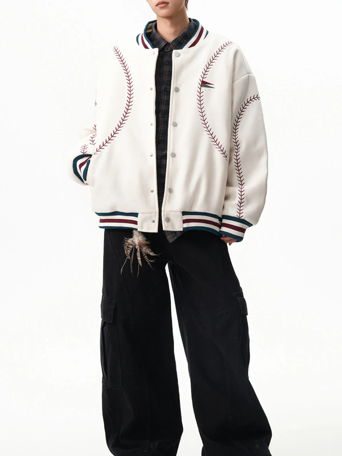 Ethnic-Embroidered Wool-Blend Varsity Jacket - Image 8