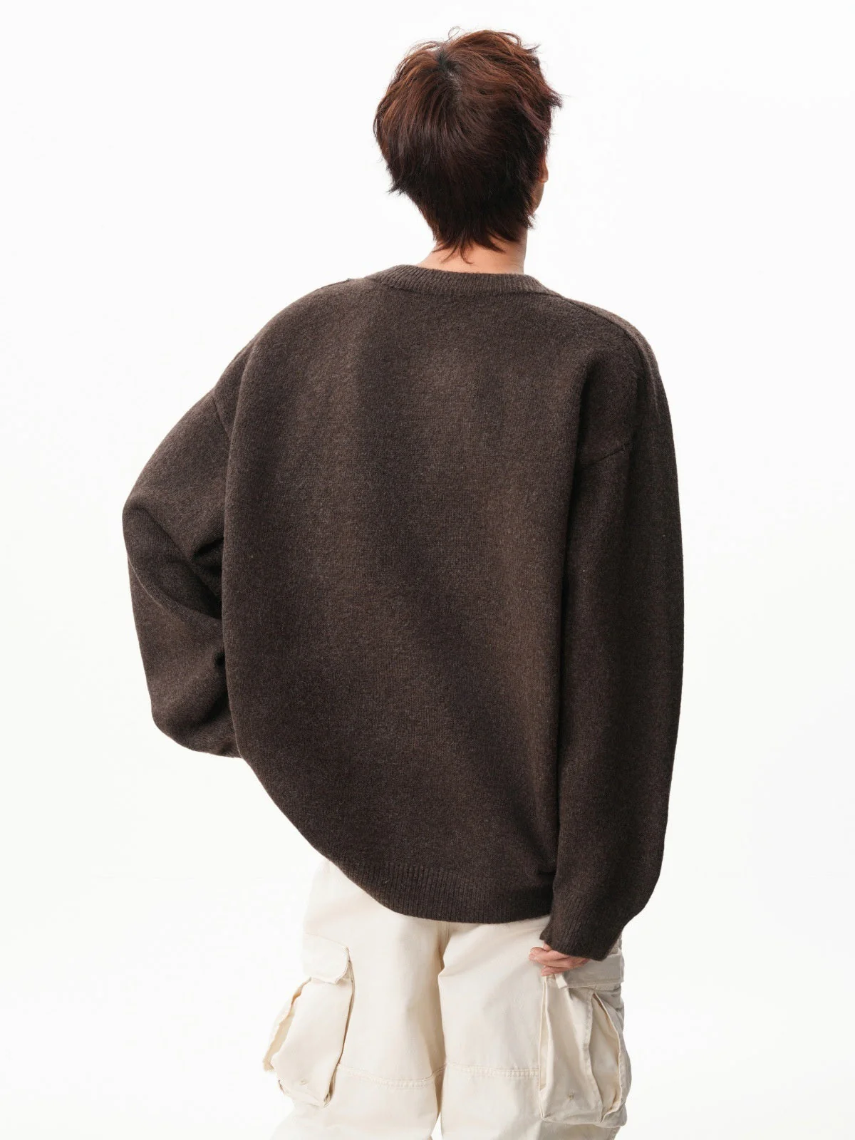 Retro Faux-Layer V-Neck Patchwork Oversized Knit Pullover - Image 3