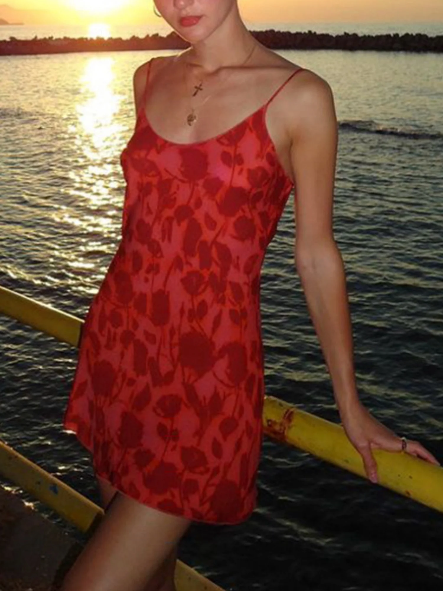 Printed Waist-cinching V-neck Camisole Mini&Short Dresses - Image 5