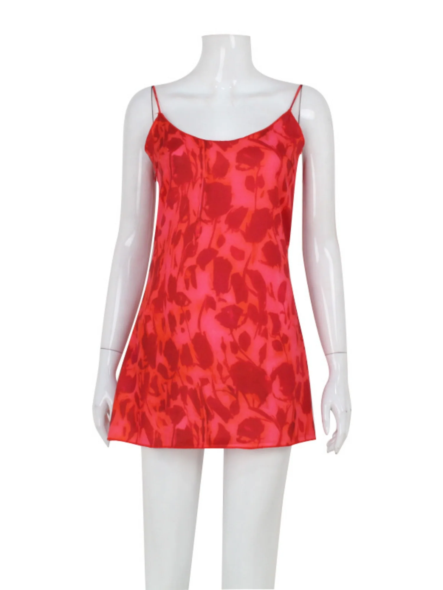 Printed Waist-cinching V-neck Camisole Mini&Short Dresses - Image 6